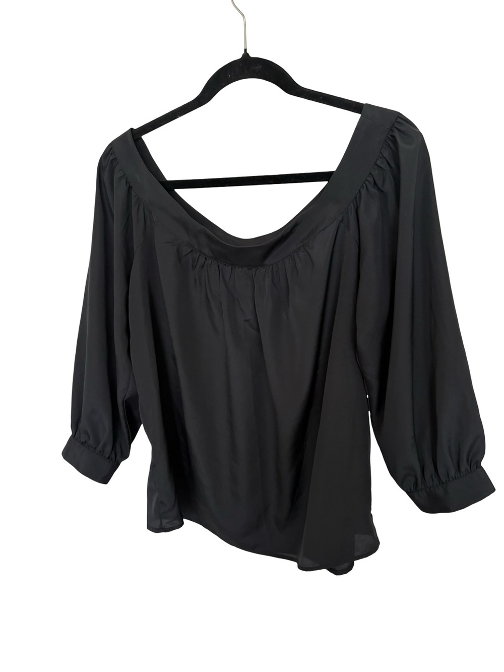 Anthropologie Maeve Black Flowy Boatneck 3/4 Sleeve Blouse Size Small